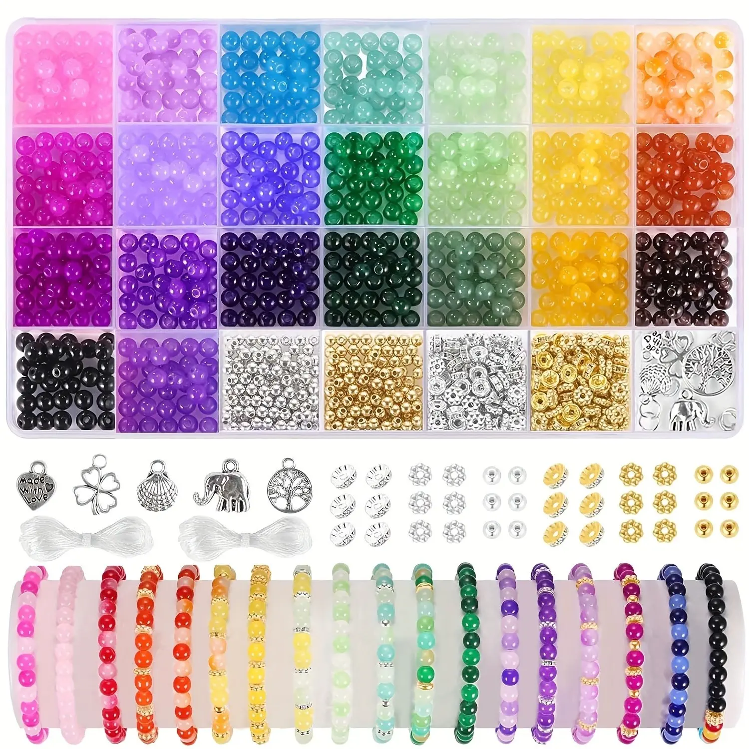 28 Colors 1105 Glass Beads Kit, 6mm Rainbow Mixed Beads, DIY Friendship Bracelet Material Pack, DIY Beading Accessories, Jewelry Making Supplies, Handmade Jewelry Accessories
