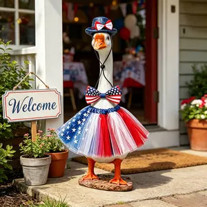 Multicolor Porch Goose Statue Polyester Outfit Set - 4th of July Shiny Hat, Bow Tie, Stars Skirt for Home Decor Garden Waterscape Decoration