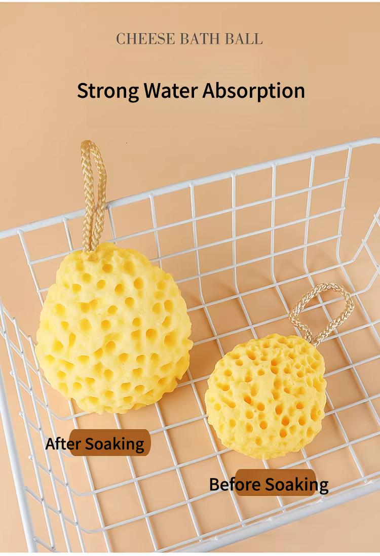 Cheese-shaped honeycomb bath sponge, extra-large soft bath brush, expands when wet to produce rich foam, durable and not easily disintegrated body exfoliator