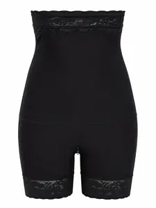 Women's High-Waisted Shapewear Shorts, Tummy Control Butt Lifting, Zipper Design, Seamless Compression, Lace Trim, Casual Wear, Training, Sports