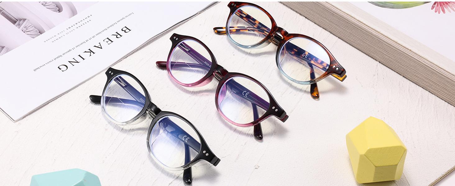 Bifocal Reading Glasses Women Blue Light Computer Progressive Readers Fashion Round Nerd Retro Clear Top Designer Stylish Cute Ladies Oval No Line Eyewear Black Leopard 2 pack LK6023 +300