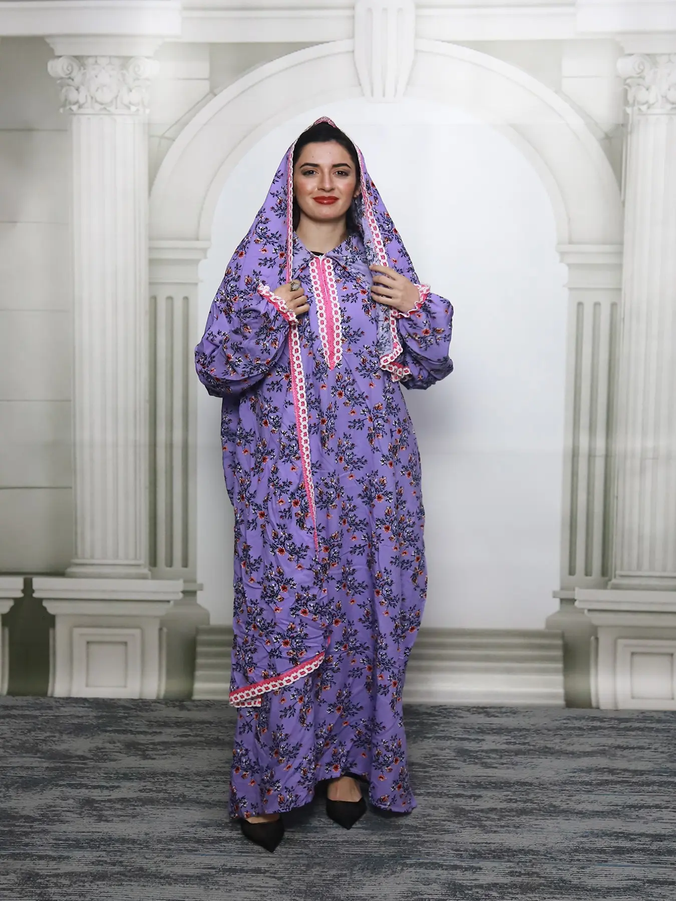 Muslim Women's Scarf-Style Ditsy Floral Prayer Dress, Muslim Dresses Long Loose-Fit Comfortable Print One-Piece, Modest Muslim Clothing, All Seasons Fashion