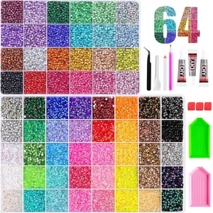 64 Grid 50000+ Rhinestones Set, Multi-Style Multi-Specification Multi-Color, Includes Drill Pen and Tray, Handmade Crystal Kit，Bedazzling Kit 64 Colors Resin Jelly Rhinestones, - Christmas Birthday Gifts for Women