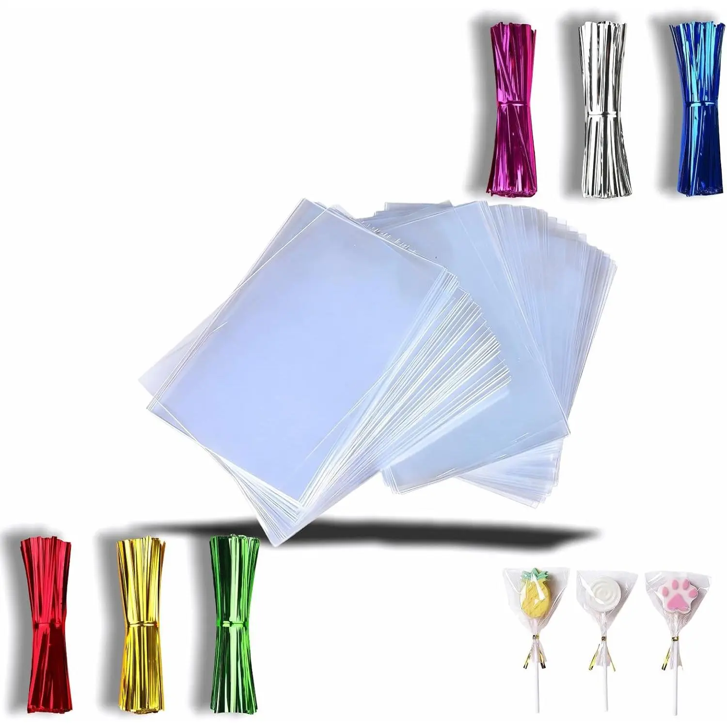 Clear Cellophane  Bags with Twist Ties, 3x4 Inches,  Grade OPP Plastic Bags for Candy, Cake Pops, Cookies, Party Favors, 400 Pack