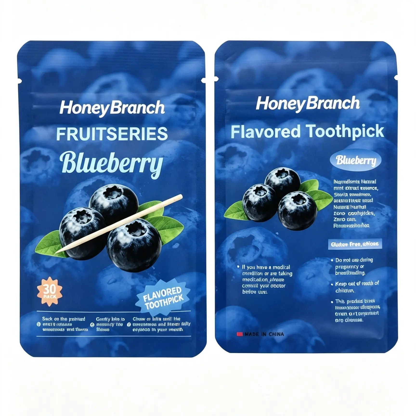 Flavorful Quit Smoking Sticks, Citrus Lemon Acid with Blueberry Flavor, Thick Birch Wood, 30 Pieces, Gluten-Free, Vegan Friendly
