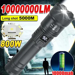 High Strong Power Led Flashlights Tactical Torch with Display Light USB Charging Camping Fishing Emergency Zoom Lantern