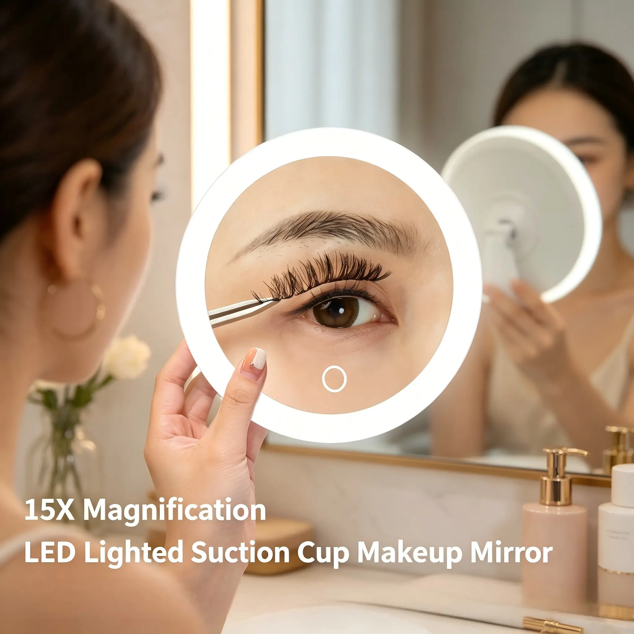 10x/15x LED Lighted Magnifying Modern Makeup Mirror, Portable Suction Cup, Ideal for Bathroom, Living Room, Bedroom, Gift for Friends