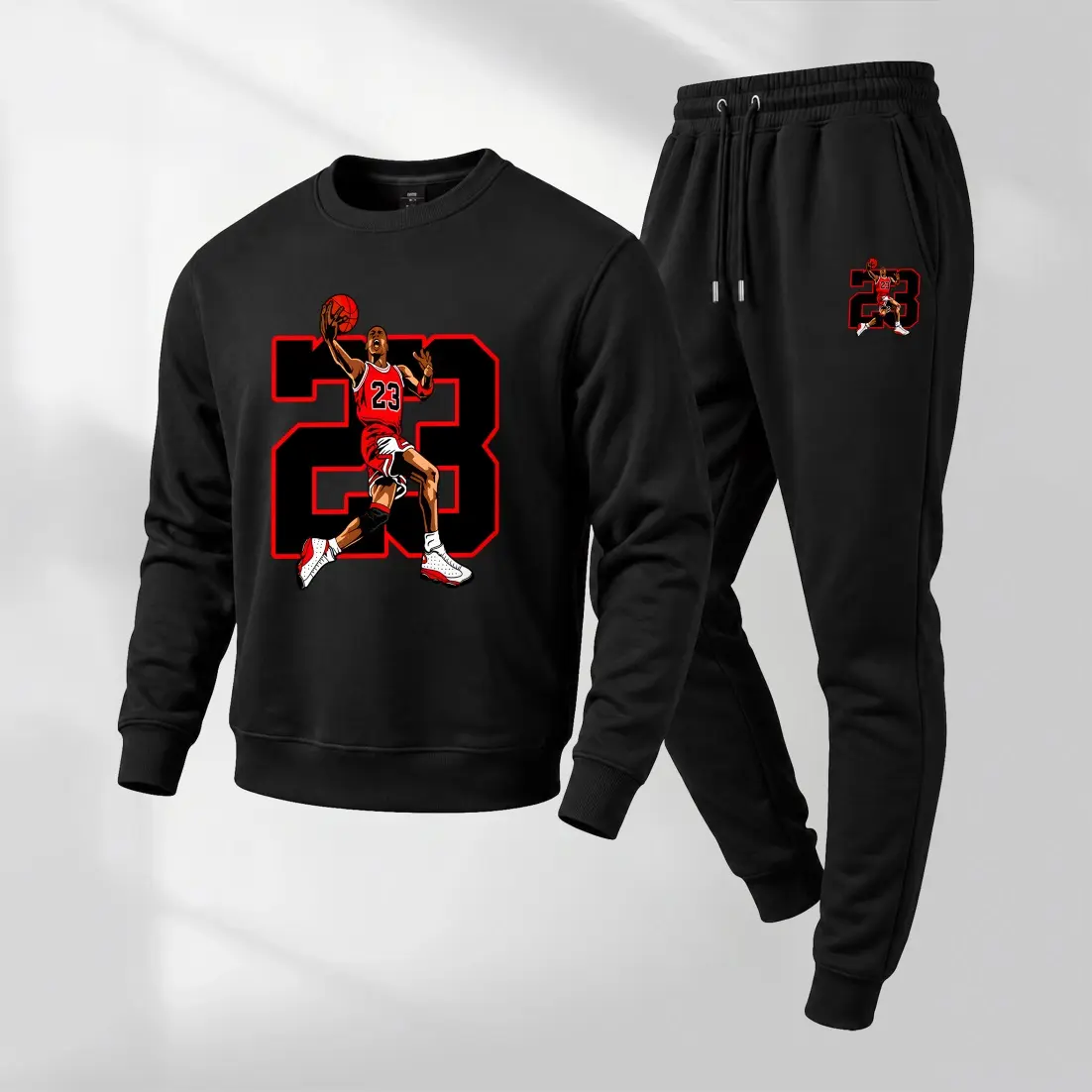 Men's No.23 Player Graphic Crewneck Sweatshirt and Jogger Pants Set, Casual Long Sleeve Pullover with Drawstring Sweatpants, Fall Winter Tracksuit for Daily Wear, Travel, Lounge, Workout and Indoor Outdoor Activities