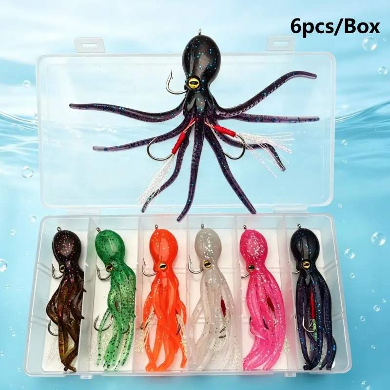 6-Pack Octopus Soft Lure with Hook, Artificial Fishing Lures, Fishing Lure Set, Durable Reusable Sea Fishing Bait, Realistic Swimming Action, Attracts Big Fish, Perfect for Successful Catching
