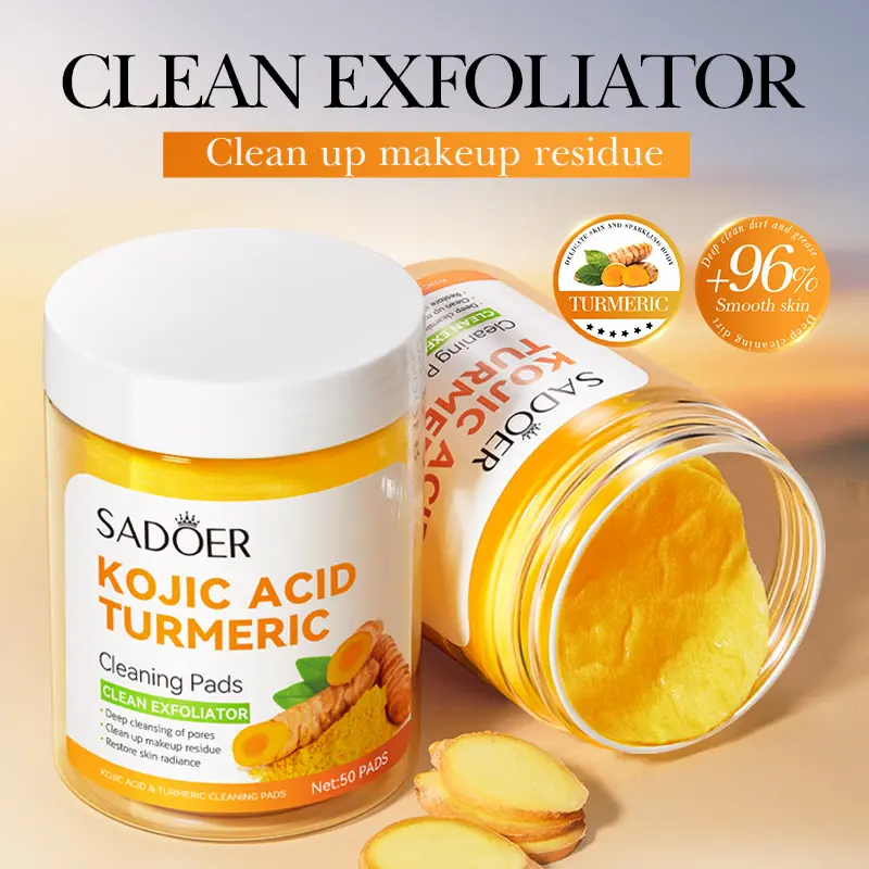 Kojic Acid Turmeric Cleaning Pads 50Pads Oil Control Deep Clean Facial Pads Portable Daily Face Cleansing Wipes