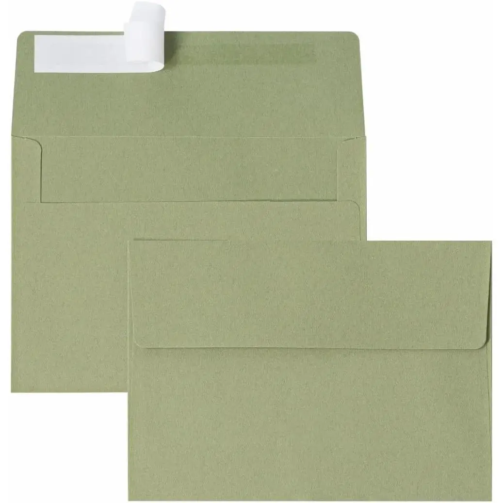 50 Pack A7 Sage Green 5x7 Self Seal Printable Invitation Envelopes for Weddings, Greeting Cards, Photos, Postcards, Mailing, Party