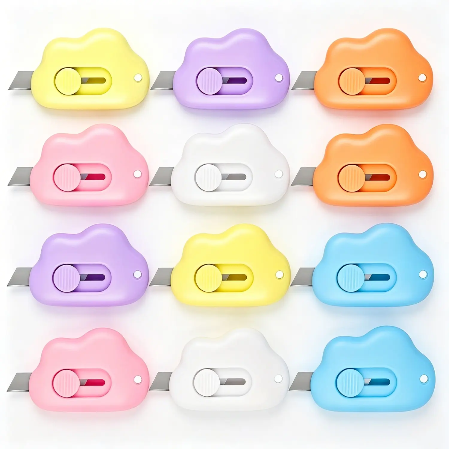 12PCS Ultra Mini Portable Cloud Box Cutter Keychain Utility Knife with Retractable Blade & Plastic Shell - Office Stationery for Warehouse, Personal Use, Mini Cutters