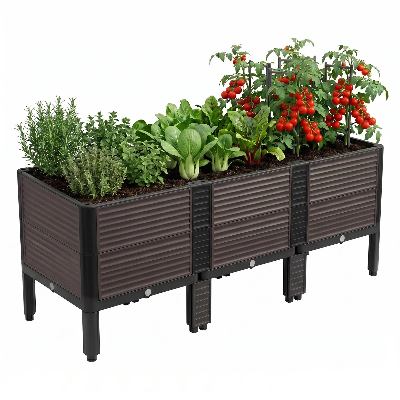 Extra Deep Raised Garden Bed with Legs – 48.42" x 16.06" x 19.21", 3-Unit Modular Elevated Planter Box with Drainage Plugs, Tool-Free Assembly for Patio & Balcony
