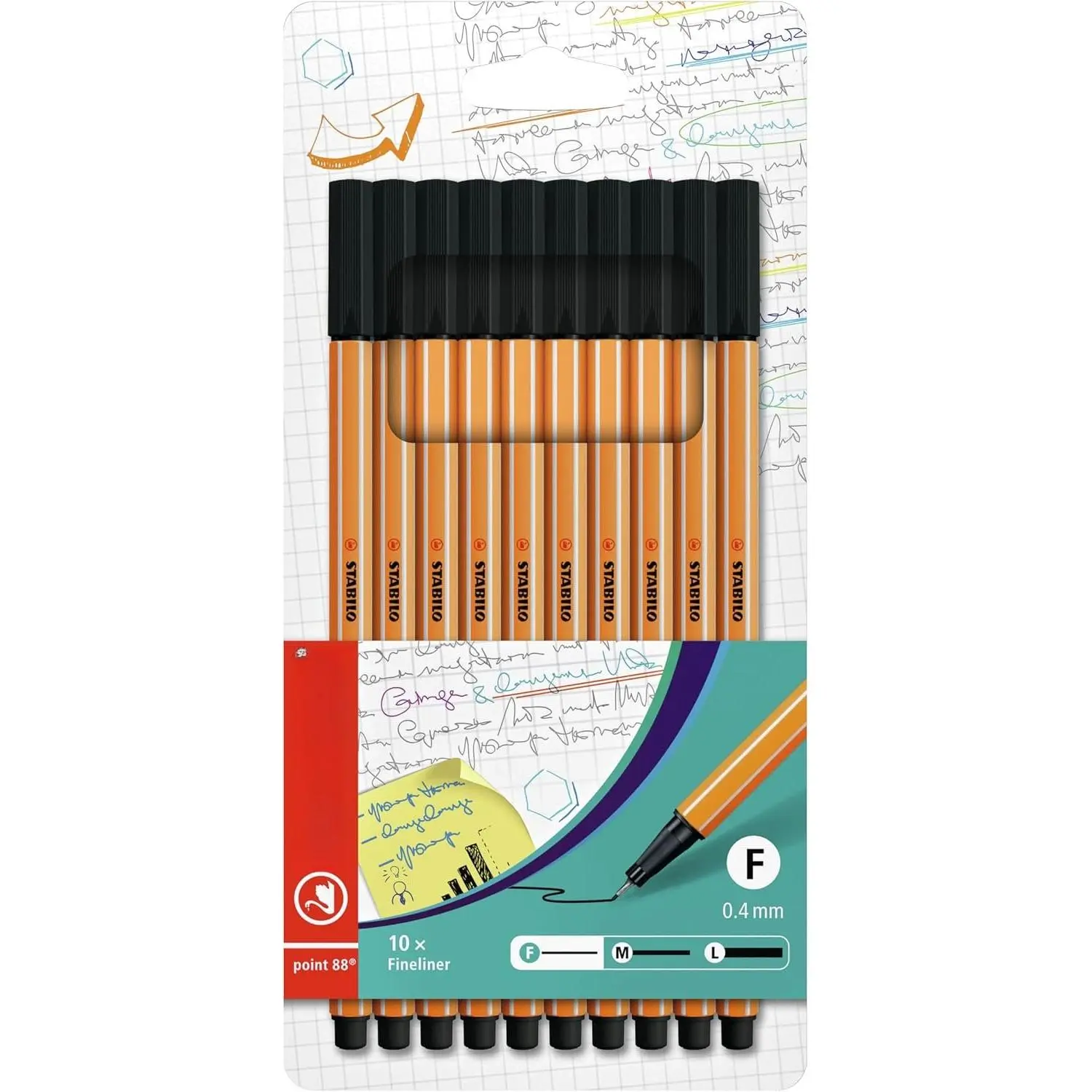 Point 88 Fineliner, Black, Wallet of 10