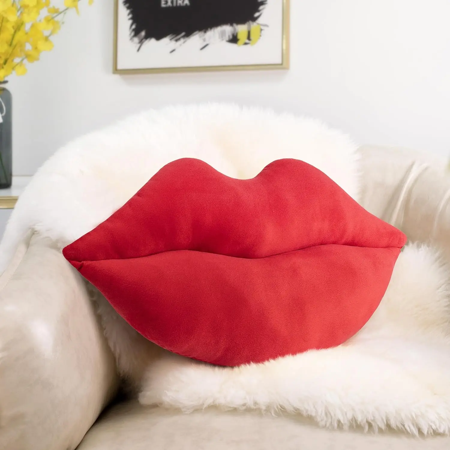Large Lips Throw Pillows, Soft Decorative Love Pillows,  Cute Pillow, 24 x 12 inches for Couch, Sofa, Bed, Living Room, Bedroom, Red