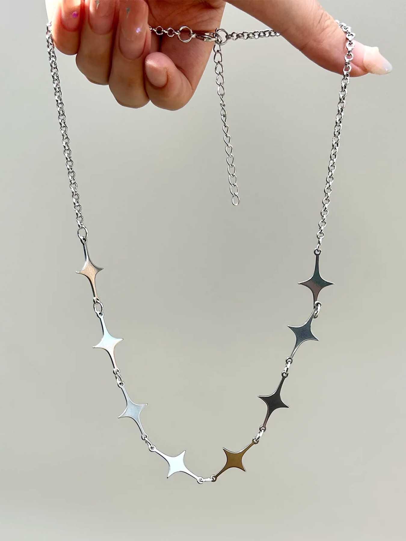 1 Piece Y2k Trendy Stainless Steel Star Chain Necklace, Necklace Layering Clasp, Minimalist Punk Women's Street Style Party Personalized Spice Girl Necklace Accessories, Modern Versatile Accessories