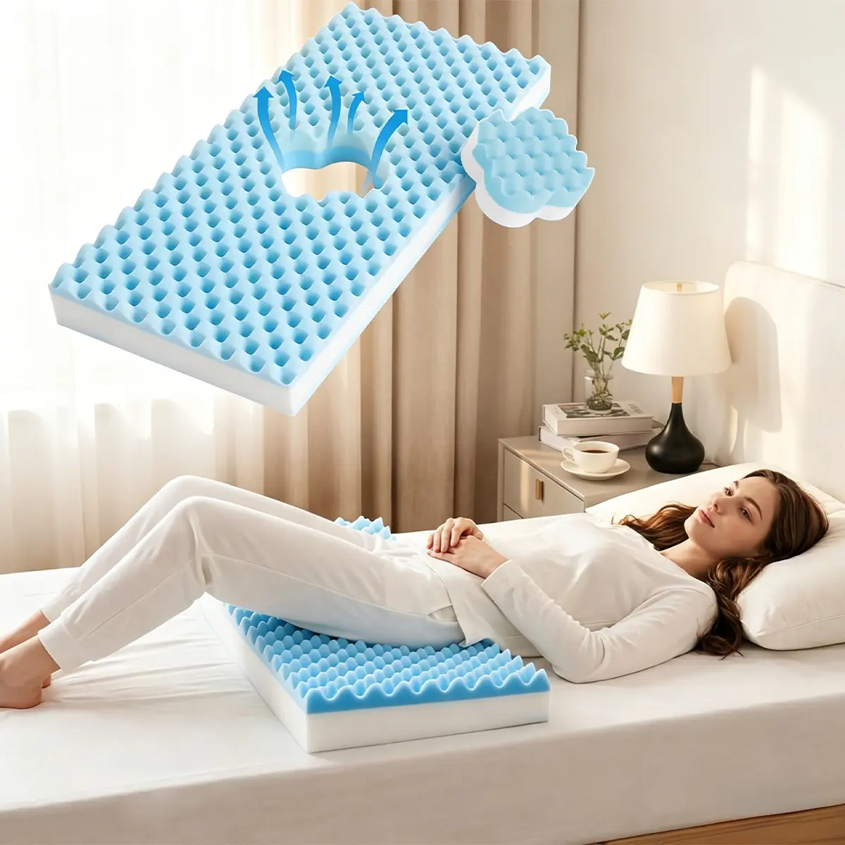 BALAPET Egg Shaped Foam Pressure Relief Mattress for Bed Sores, Wedge Bed Cushion with Removable Cut-Out Hole for Back, Hip & Tailbone Pain, Breathable Support Pad for Elderly & Patients