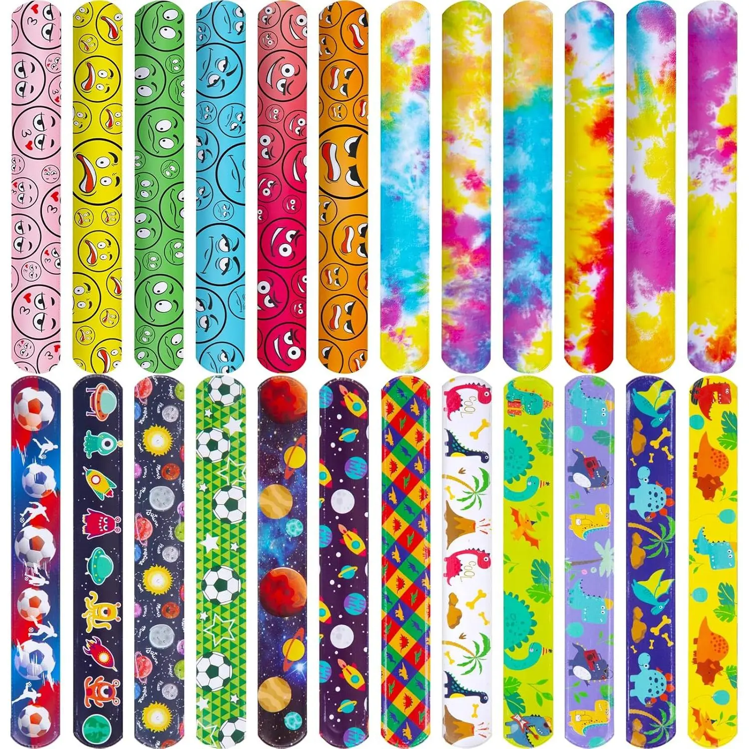 48PCS Slap Bracelets for Kids, Snap Bracelets Bulk Tie Dye Bracelet End of School Year Party Favors Classroom Prizes Kindergarten Graduation Exchanging Giftsfidget toys