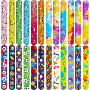 48PCS Slap Bracelets for Kids, Snap Bracelets Bulk Tie Dye Bracelet End of School Year Party Favors Classroom Prizes Kindergarten Graduation Exchanging Giftsfidget toys
