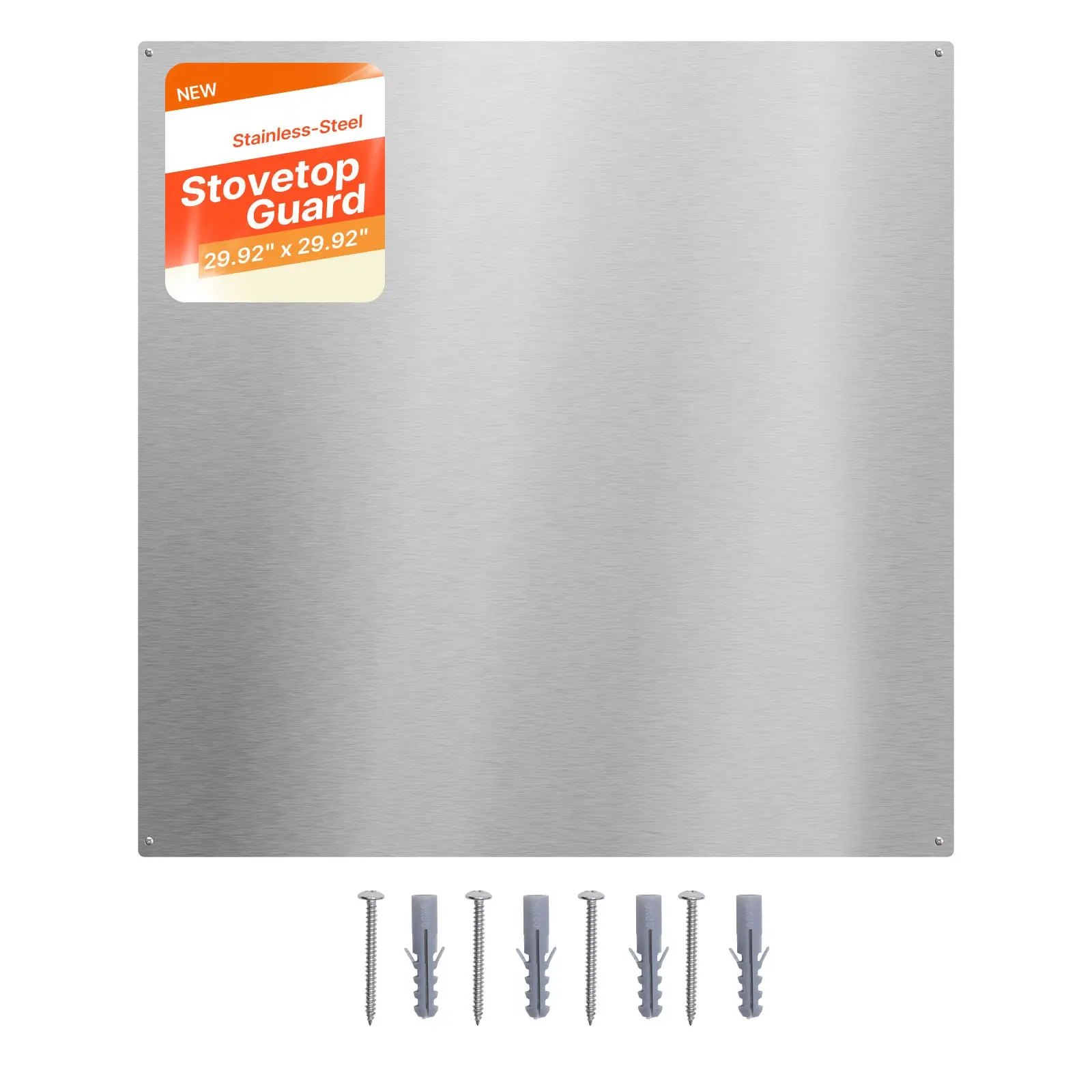 VEVOR 30" x 30" Stainless Steel Stove Backsplash, Ultra Flat Splatter Guard, Rust-Resistant Long-Lasting Wall Shield, Easy-to-Clean Kitchen Metal Panel, Pre-Drilled Holes for Easy Installation, Silver