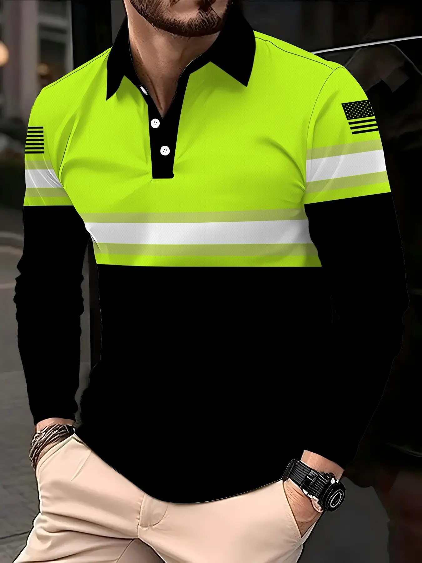 Long Sleeve Collared Buttoned Polo Shirt, Fresh Colorful Simple Design, Suitable for Commuting and Outdoor Leisure Wear, Casual Slim Fit Style