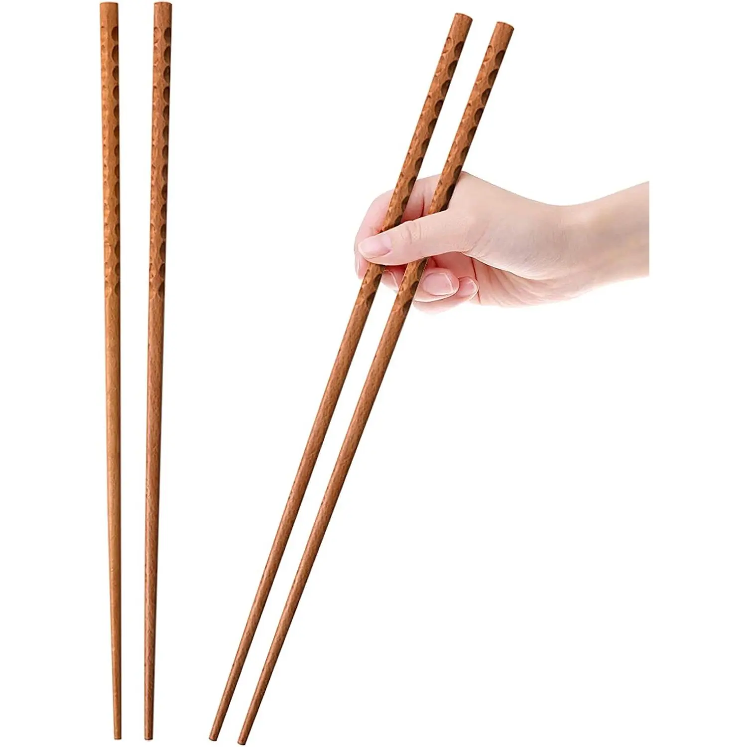 16.5 Inches Cooking Chopsticks, 2 Pairs Wooden Long Chop Sticks  for Noodles Frying Hotpot,  Extra Long Anti-Slip Chopsticks