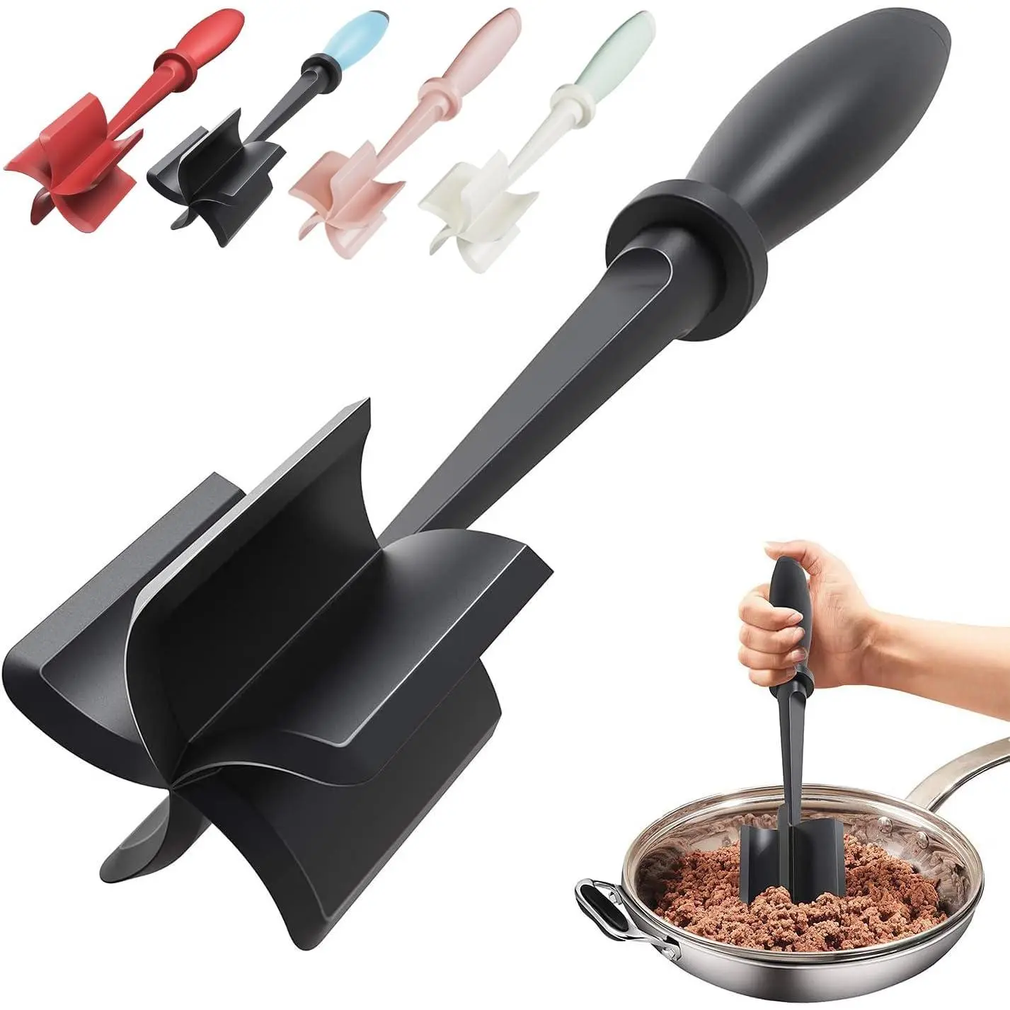 Upgrade Meat  Hamburger Masher  Smasher Utensil Mix Tool |  Heat Resistant Meat Masher, Nylon  Mashers Beef Smasher, Dishwasher Safe Non Stick Mix & Chop Tool -Black