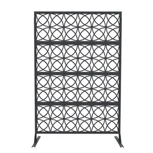 Heavy Duty Metal Privacy Screen Decorative Fence Panel, Freestanding Rust-Proof Scroll Divider with Easy Snap Installation, for Patio Garden Yard Balcony Lawn Indoor, Black & Brown