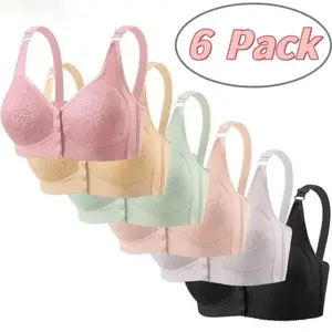 Wireless Bras for Women 3/6-Pack, Basic Thin Cotton Front Closure with Push-Up Support, Adjustable Comfort Fit for Mums & Everyday Wear