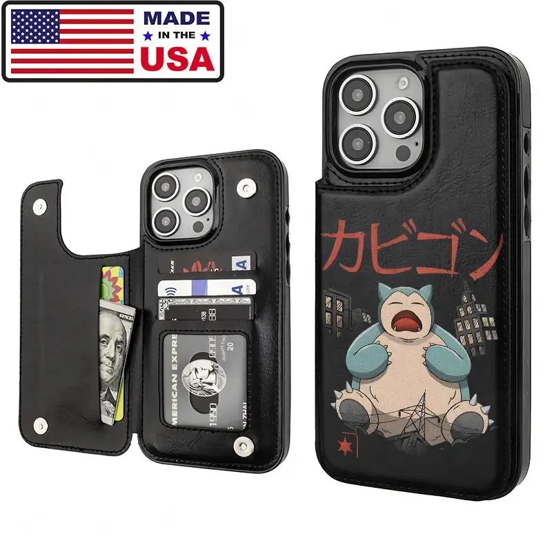 Kaiju Snorlax Pok é mon Aesthetic Customized Phone Case, TPU+PU Leather Material, with Card Slot, Anti Drop, Anti Shock, Anti Scratch, Suitable for iPhone 17/16/15/14/13/12/Plus/Pro Max/Pro and Samsung S22/S23/S24/S25, Birthday Gift, Holiday Gift