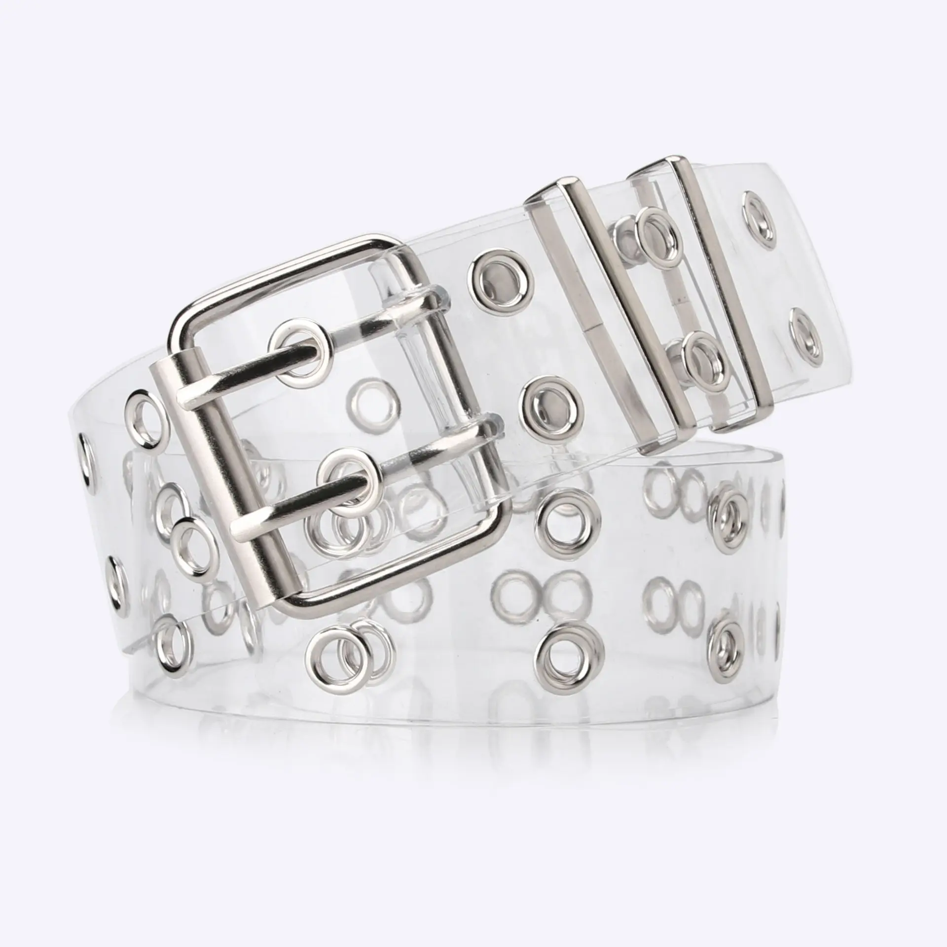Unisex Plastic PVC Transparent Belt with Double-Row Metal Eyelets, Fashionable Decorative Accessory for Jeans Pairing, Fashionable Decorative Belt