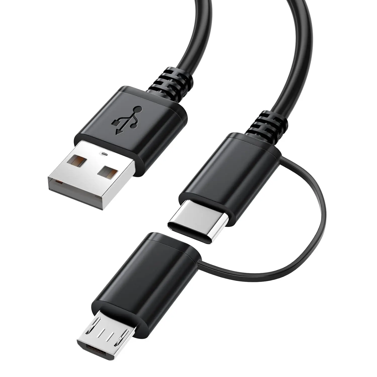 Dual USB Mobile Charger with Single Cable for Fire Tablets (10, 8, 7 Plus, Max 11, Pro, Edition), Kindle Paperwhite, Voyage E-Readers, USB-C Type C Cable - 3ft, Black, Sync Data Devices