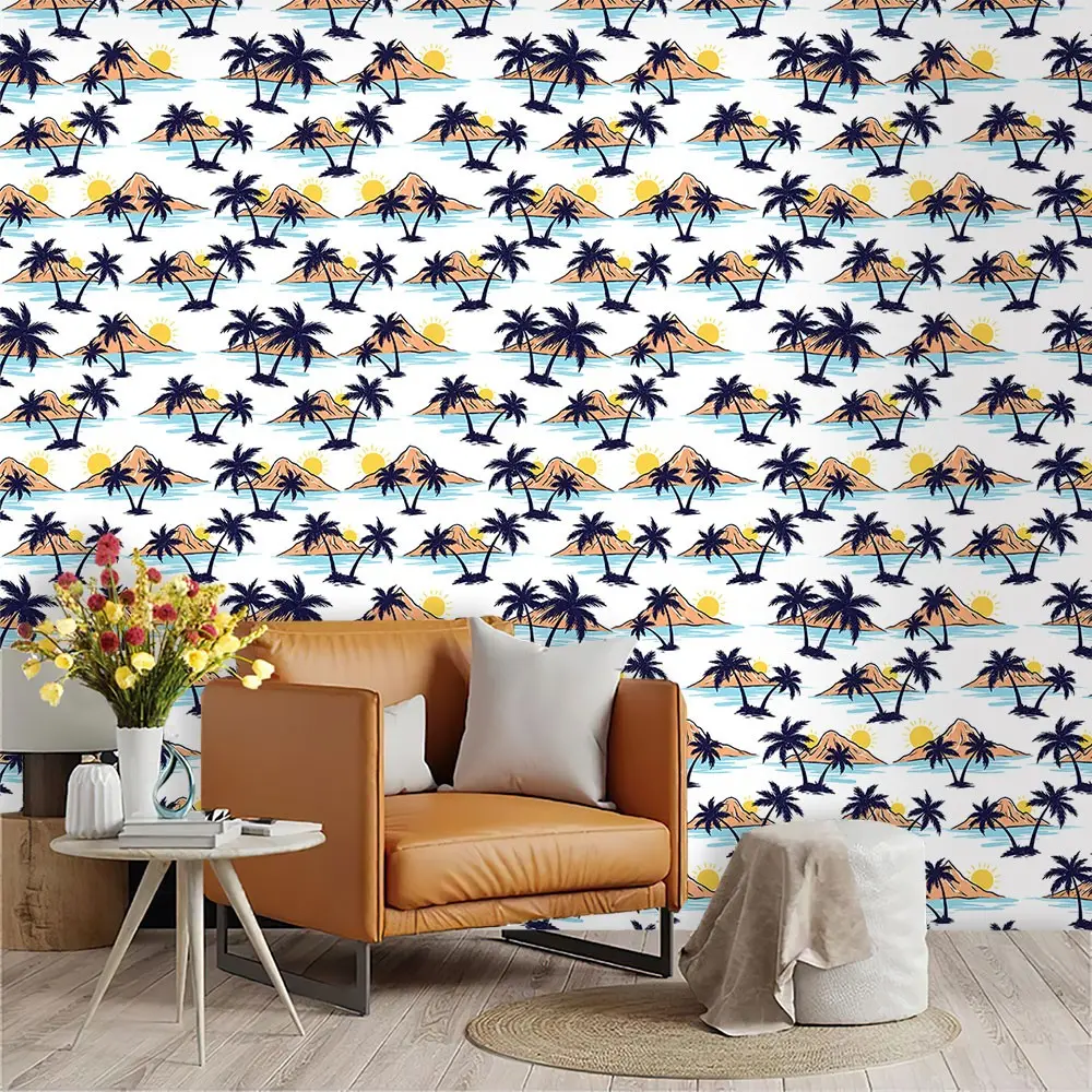 American Hand-Drawn Island Wall Paper, PVC Material, Mould-Proof, Easy Peel-And-Stick, Ideal for Kitchen/living Room/bedroom Decor