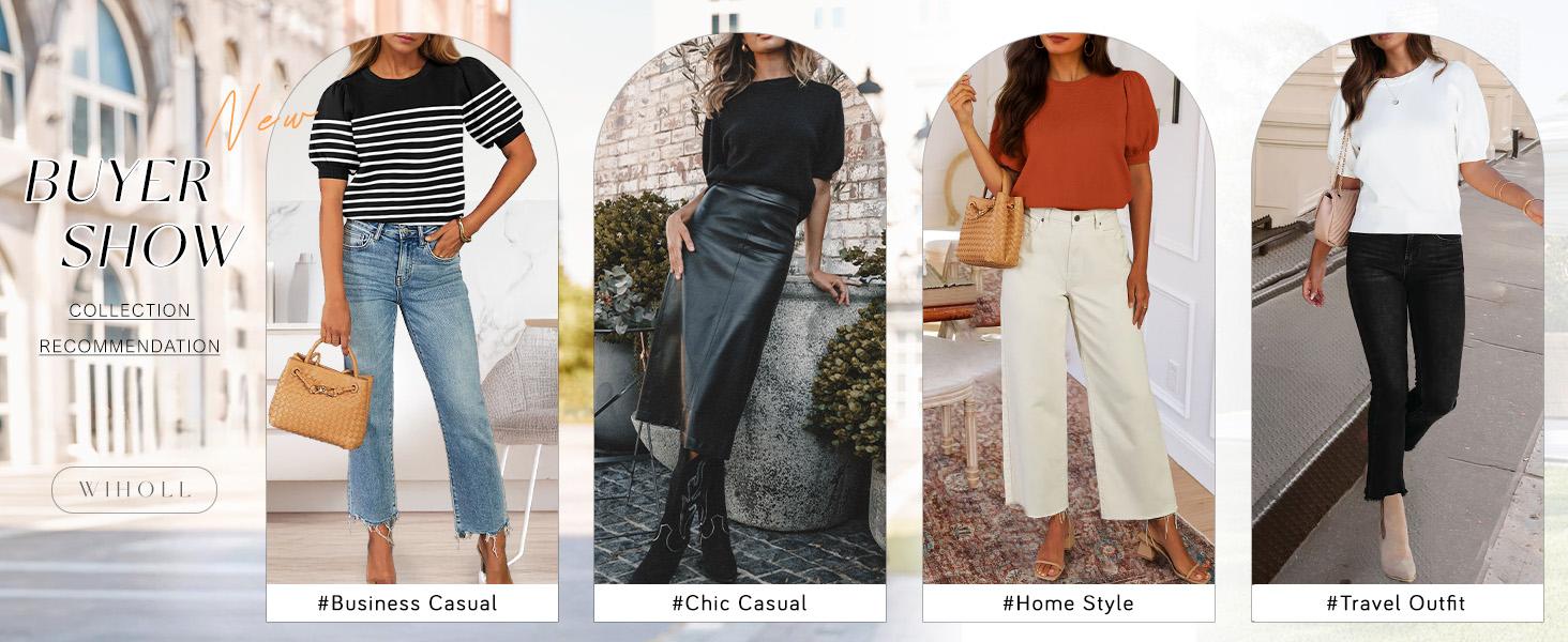 OFEEFAN Women's Puff Short Sleeve 2025 Spring Summer Sweater - Lightweight Knit Top - Business Casual Blouse, Soft & Breathable for Layering SpringStatements