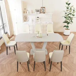 Aobtkel62.99-78.74" expandable dining table set for 2-8 people, equipped with 8 PU fabric thick padded dining chairs and an spacious dining table, kitchen table and chairs, with U-shaped table legs