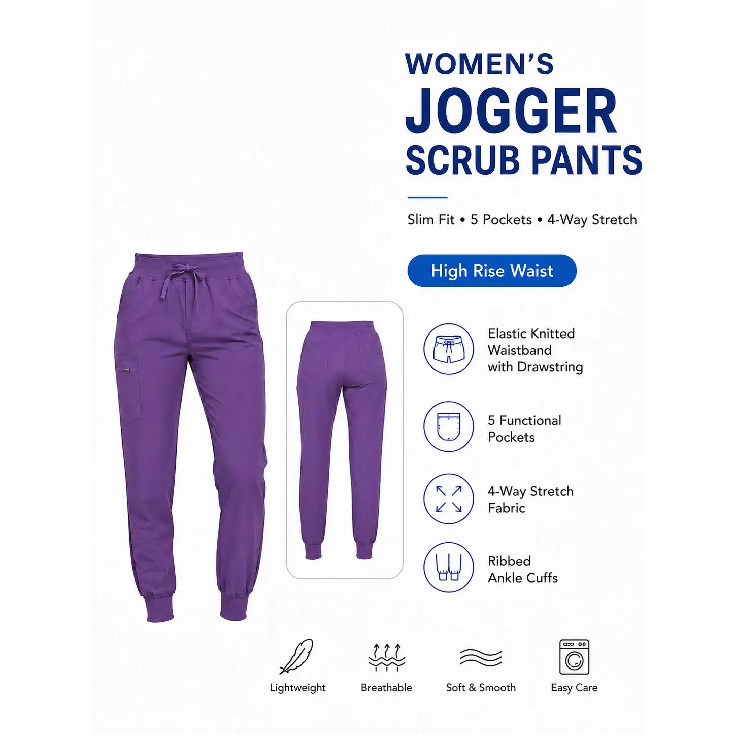 Women's Jogger Scrub Pants - Athletic 4-Way Stretch Cargo Bottoms for Nurses, Doctors, with Elastic Waist, Zippered Pockets | Women's Clothes, Clothes For Women