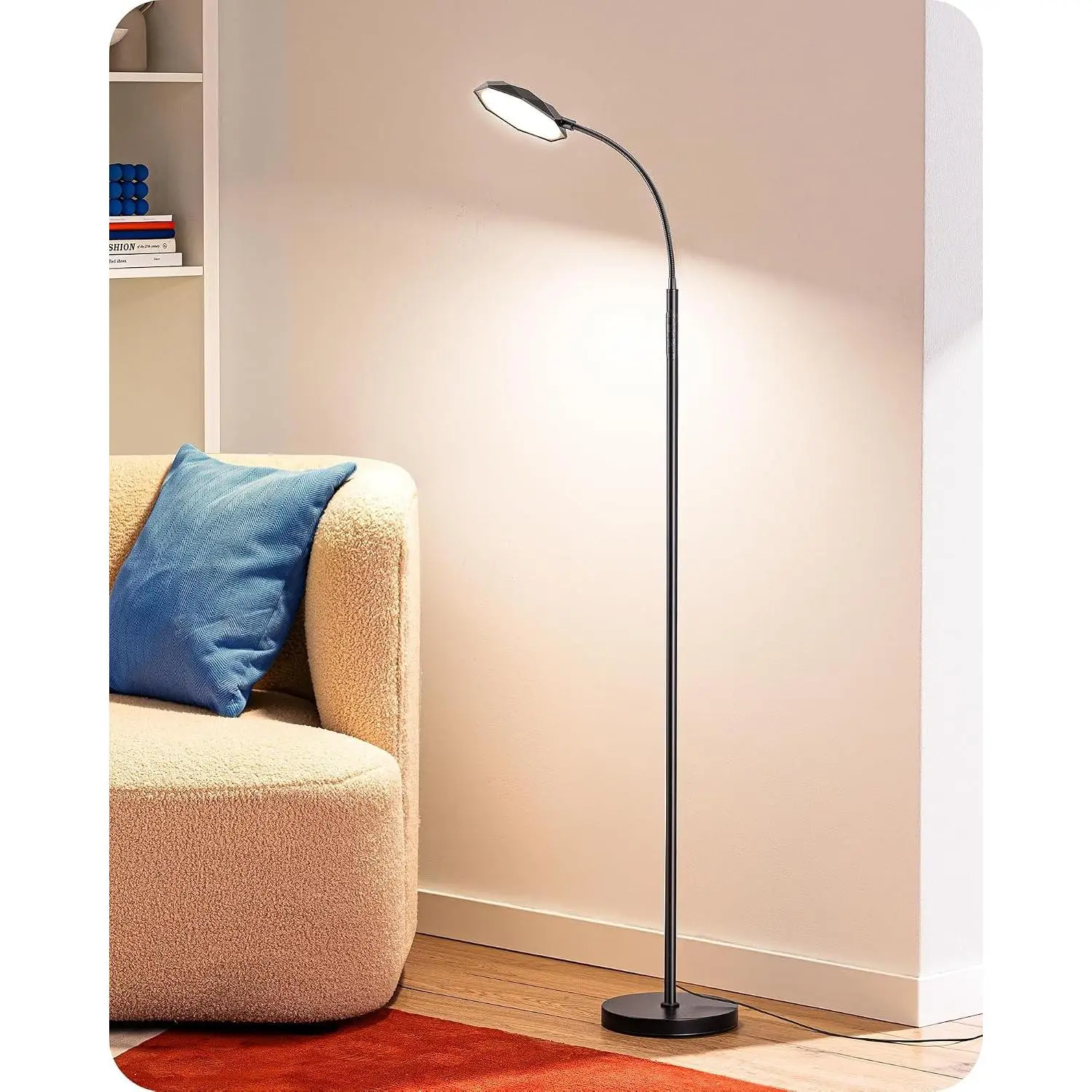 LED Floor Lamp, 1300LM Super Bright Reading Floor Lamps for Living Room, Dimmable 4 Color Temperature Standing Lamp, Remote & Touch Control, Adjustable Gooseneck Lamp for Bedroom Office Black