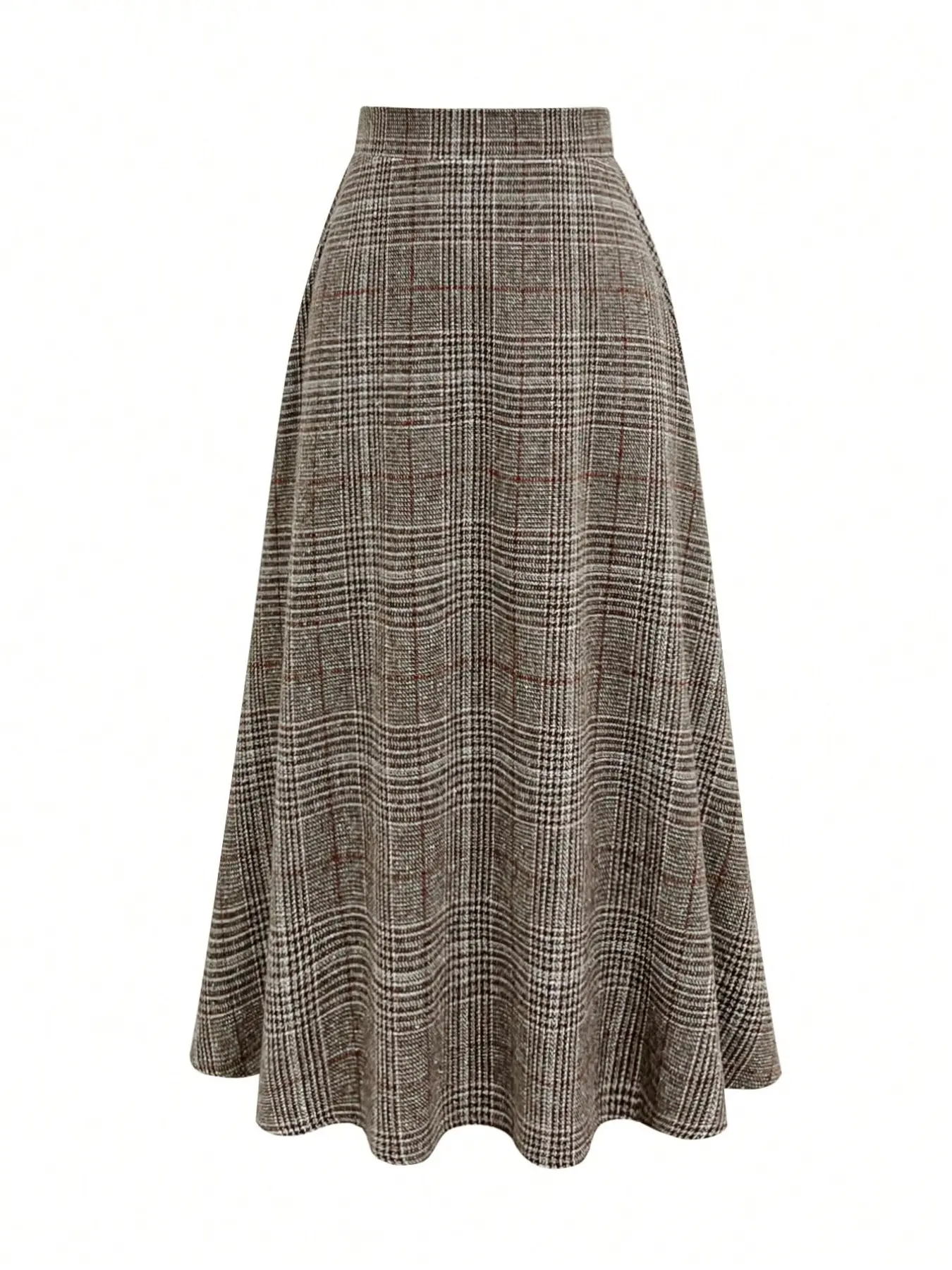French Vintage High-Waisted Plaid Skirt, Elegant A-Line Midi Dress, Comfortable Woolen Material, Perfect for Fall & Winter
