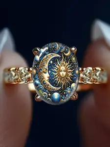 Sun & Moon Celestial Enamel Gold Ring Ultimate Mystical Cosmic Vibe Chef’s Kiss for Everyday Wear Dates Travel & Anniversaries. Perfect Niche Romantic Gift for Girlfriends & BFFs.