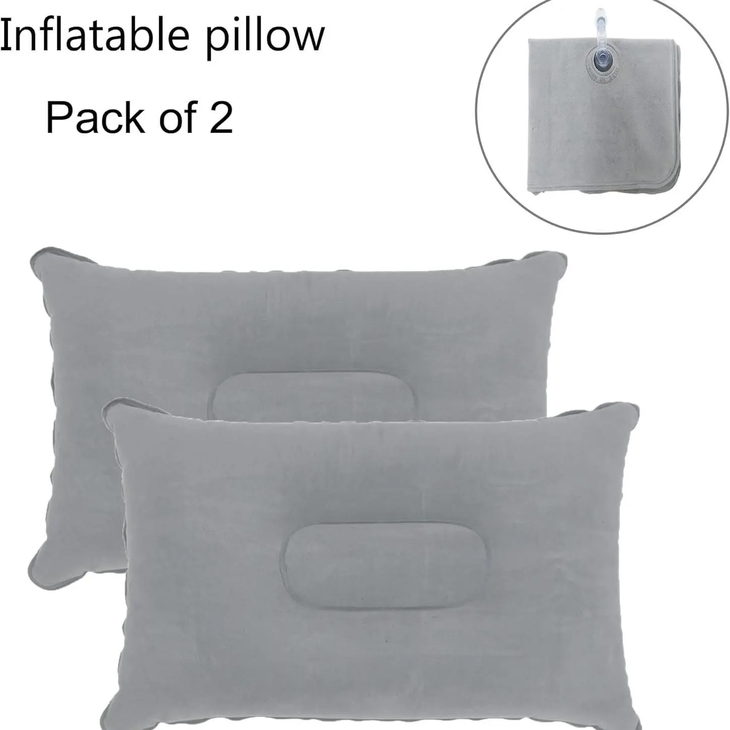 2 Pack Ultra Light Square Flocked Inflatable Pillows, Portable Outdoor Air Pillow, Neck & Lumbar Support Cushion, Supportive Head Cushion for Beach Hiking Camping Travel Naps
