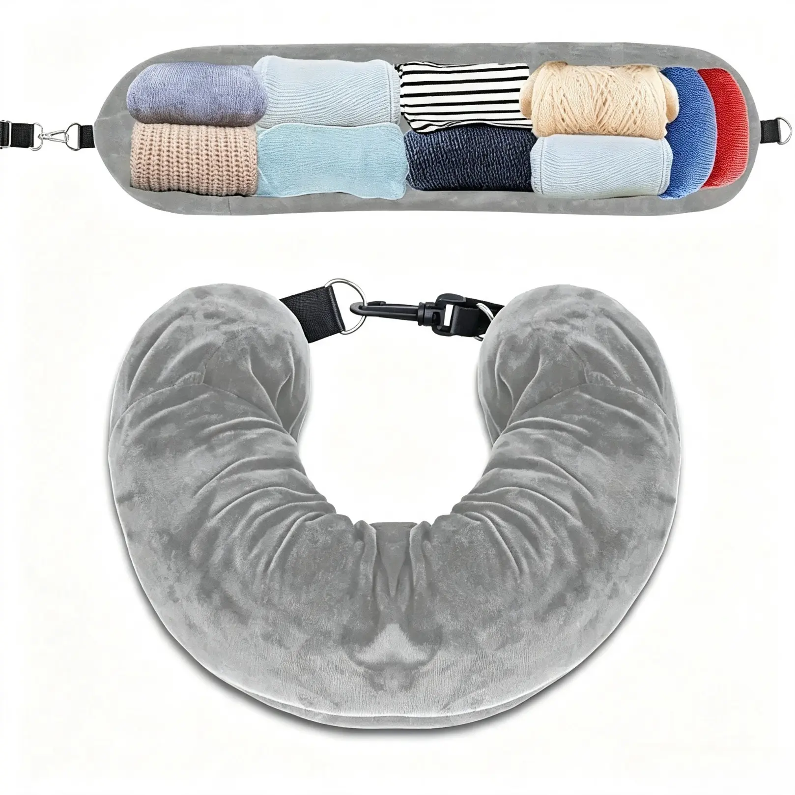 U-Shaped Fillable Travel Pillow - Functional Convertible Storage Neck Pillow, 1-Size Lightweight Portable Traveling Accessory with Practicality for Airplanes, Road Trips, One Size, Soft Plush