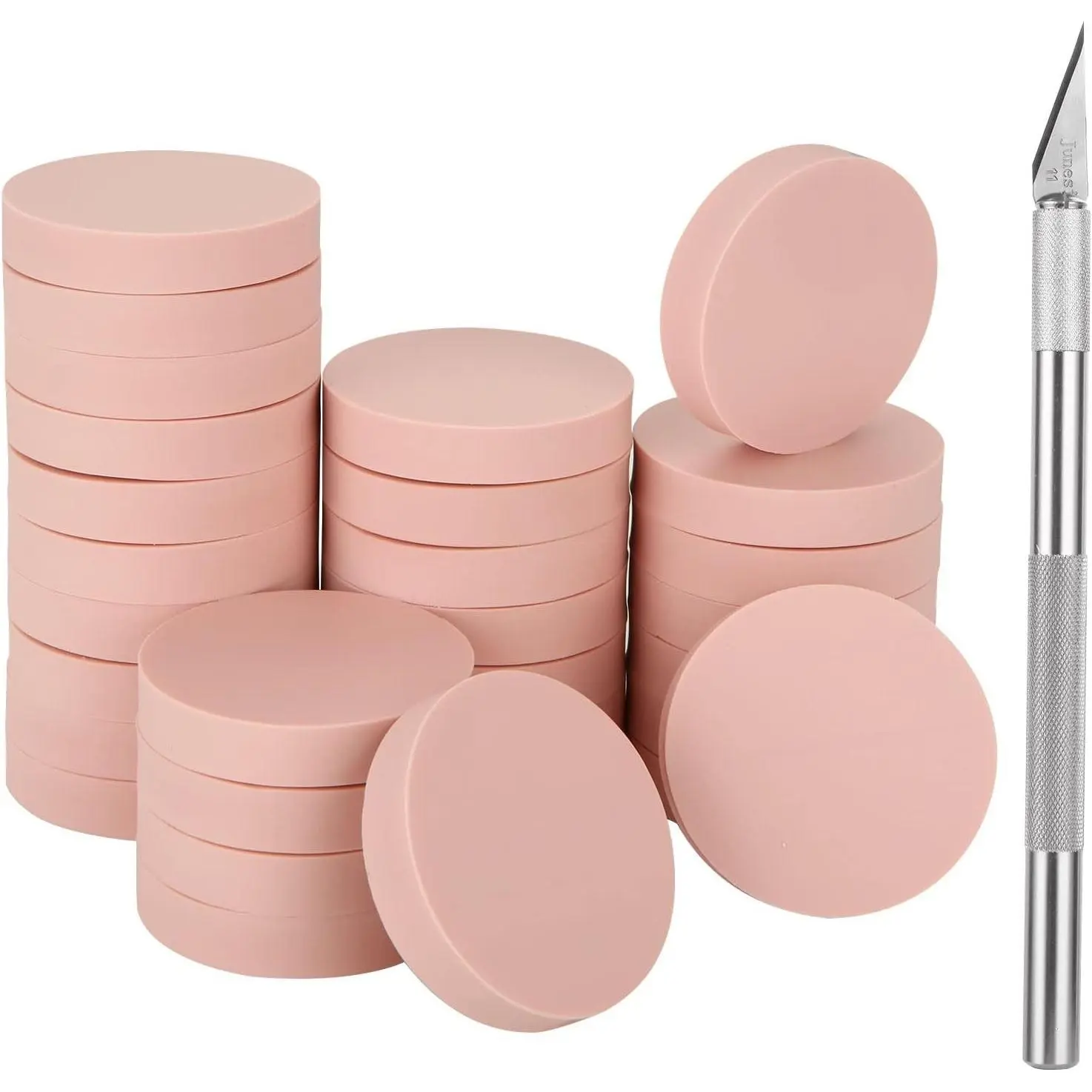 30 Pack Linoleum Blocks for Printmaking, Pink Rubber Carve Block, Round Print Blocks for Stamping, Rubber Block Printing, Linoleum Blocks for Craft