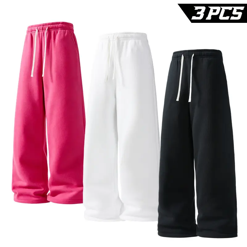 Men's 3-Piece Wide-Leg Lounge Pants Set, Straight-Leg Sweatpants with Elastic Drawstring Waist and Pockets for Gym and Daily Wear