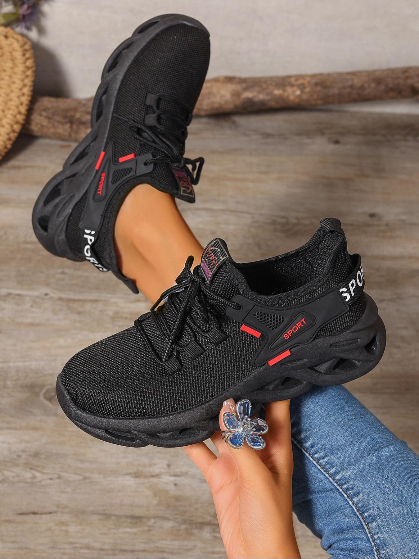 Women's Fashionable Lace Up Low Top Blade Soles Sneakers, Casual Comfortable Breathable Sports Running Shoes, All-match Basic Shoes for Daily Wear, Knitted Running Shoes