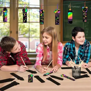 Back to School Season Scratch Bookmarks Fun Colorful School Season Scratch Cards Creative Children's Painting Graffiti Scratch Paper