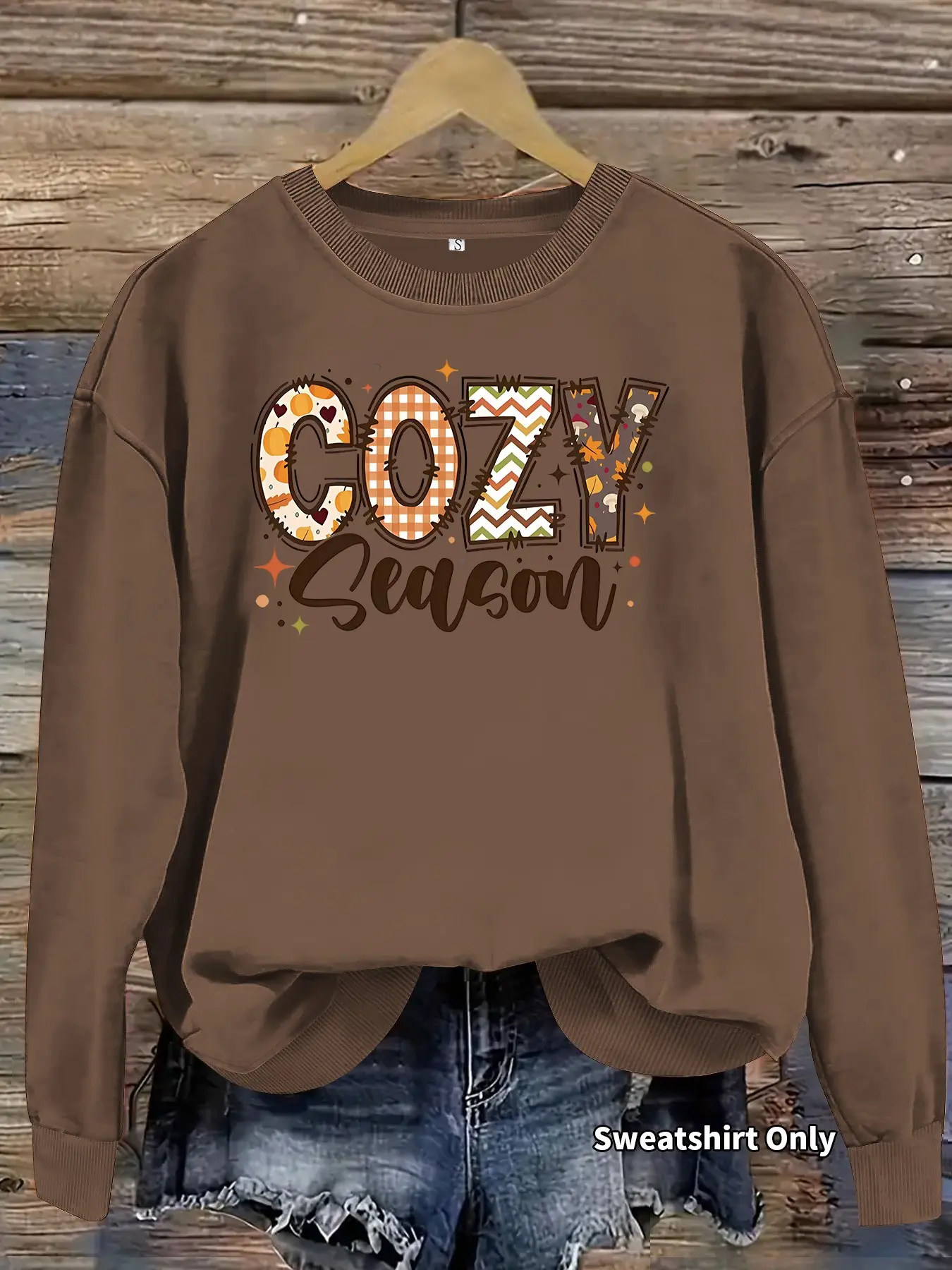 Women's Casual Cozy Pattern Sweatshirt, Soft Long Sleeve Round Neck Thin Hoodie, All-Season Comfortable Daily Wear, Round Neck Sweatshirts