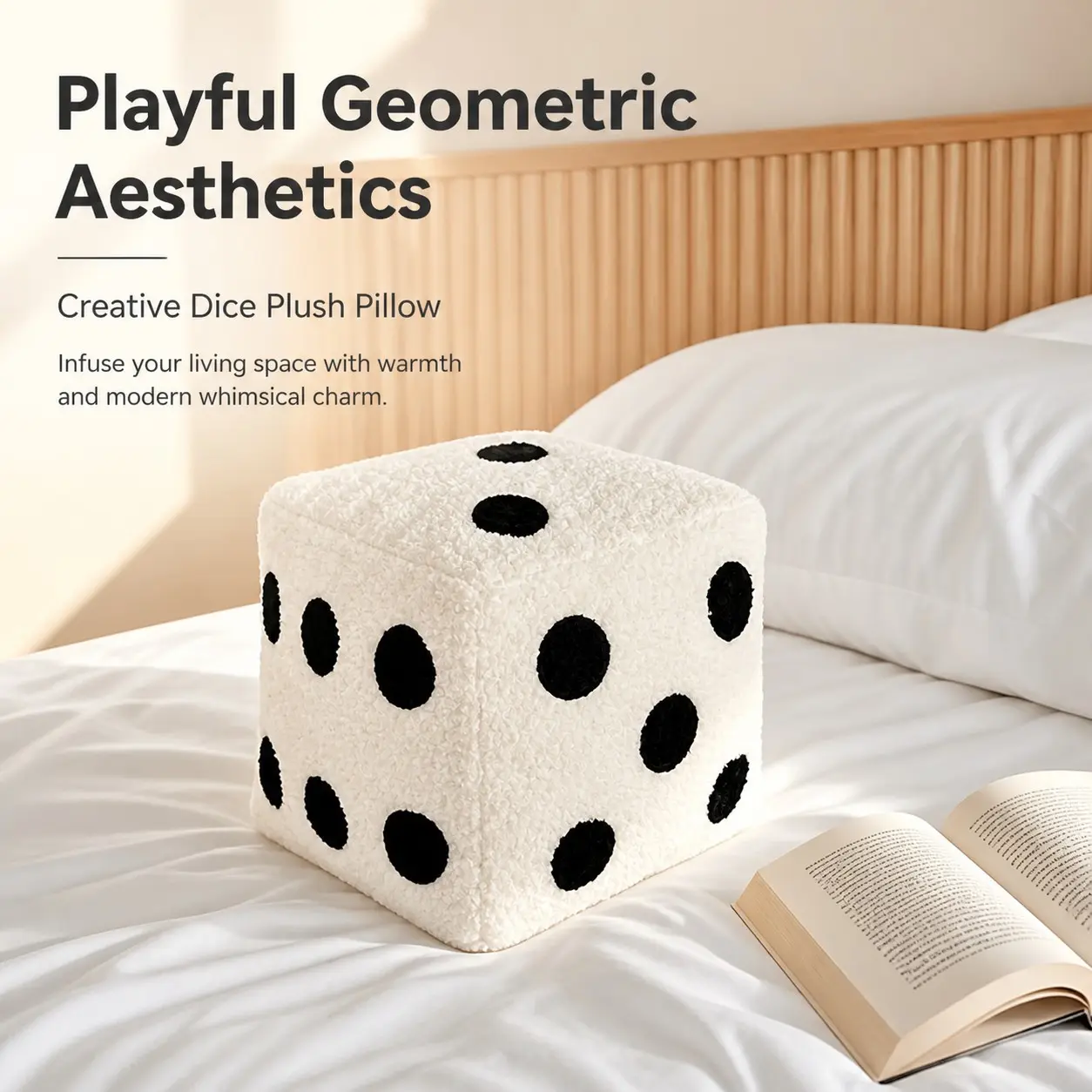 Creative Square Dice Plush Pillow, Cute Dot Fluffy Block Filler Cushion, Fun Geometric Soft Decor, Bedroom Sofa Home Atmosphere Decoration, Decorative Cushion