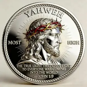 1pc Yahweh Most High Christian Challenge Coin, Christian Jesus Challenge Coin with Crown of Thorns, Dual-Sided Religious Collection, Hebrew Scripture Design，Living in His Promises Faith & Cross Commemorative Coin, Religious Gift for Church School