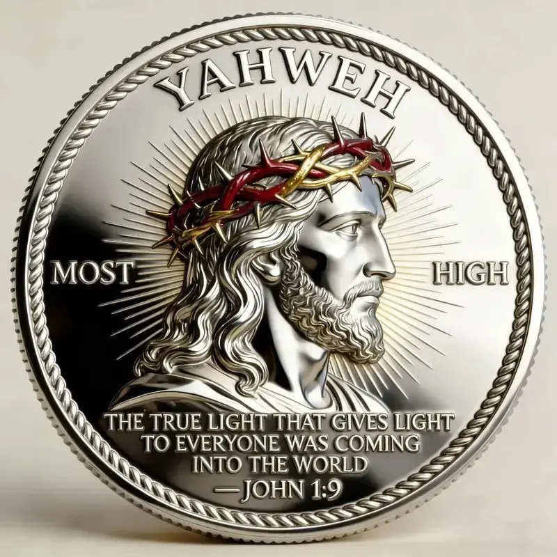 1/5/20pcs Yahweh Most High Christian Challenge Coin, Christian Jesus Challenge Coin with Crown of Thorns, Dual-Sided Religious Collection, Hebrew Scripture Design，Living in His Promises Faith & Cross Commemorative Coin, Religious Gift for Church School