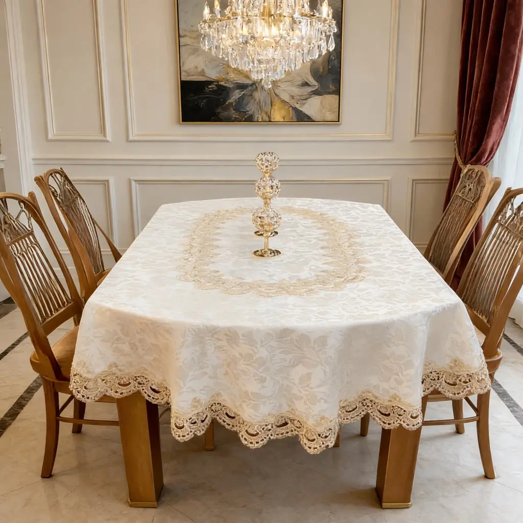 Elegant Oval Embroidered Tablecloth, Elegance, Oil-Resistant, Durable, Easy Clean, Reusable, Heat-Resistant, Non-Slip, Ideal for Home, Parties, Weddings